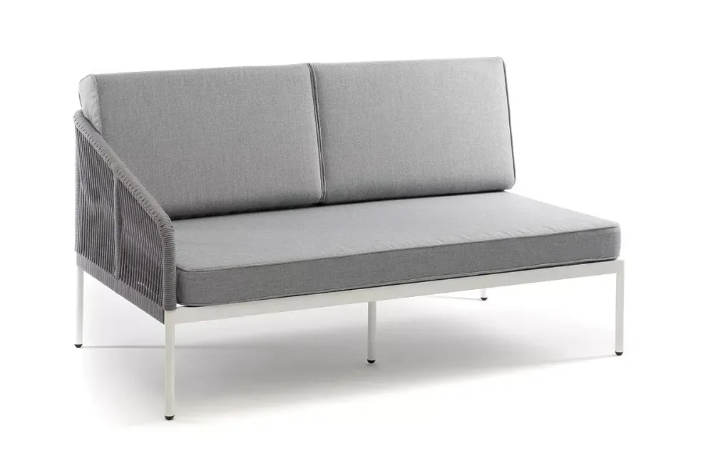 "Канны" правый модуль плетеный из роупа, каркас алюминий светло-серый (RAL7035) шагрень, роуп серый круглый, ткань серая 017