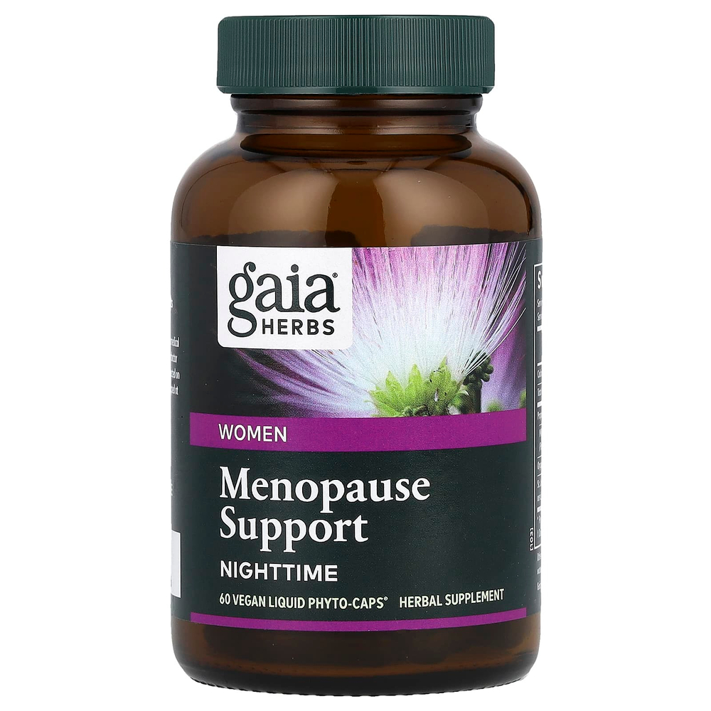 Gaia Herbs, Для женщин, для поддержки менопаузы, в ночное время, с черным кохошем и мимозой, 60 веганских жидких капсул Phyto-Caps®
