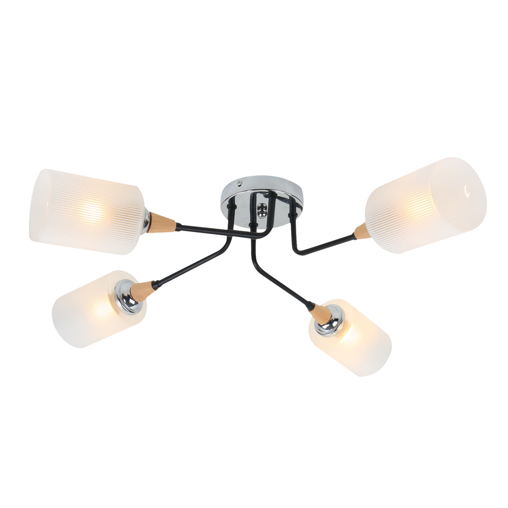 Люстра потолочная 4x60Вт E27, металл/стекло, хром/черный/дерево, матовый плафон