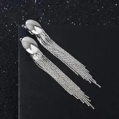 Серьги висячие "Голливуд" овал и нити, цвет серебро