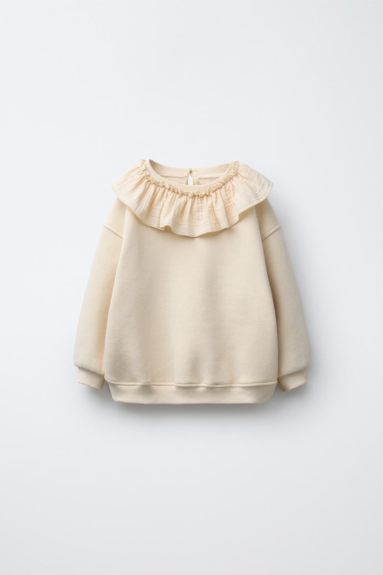 ZARA ТОЛСТОВКА С КРУГЛЫМ ВОРОТНИКОМ, ЭКРЮ