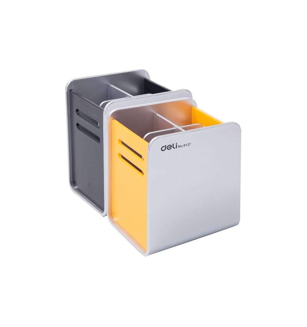 Подставка для письменных принадлежностей Deli 90х80х110мм, серебро-желтый E9137