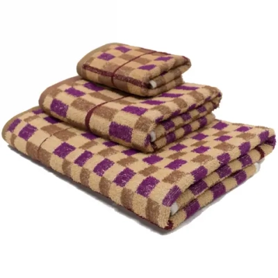 Полотенце махровое 70*130 коричнево-сиреневые квадраты