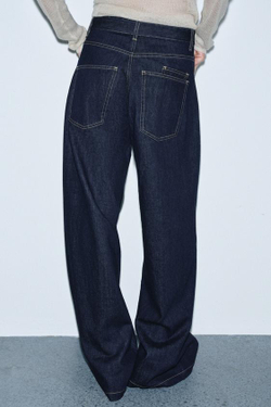 ZARA ДЖИНСЫ WIDE LEG С ВЫСОКОЙ ПОСАДКОЙ И РЕМНЕМ — ZW COLLECTION, СИНИЙ