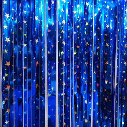Занавес Дождик Звезды Синий Металлик 100*200 см.