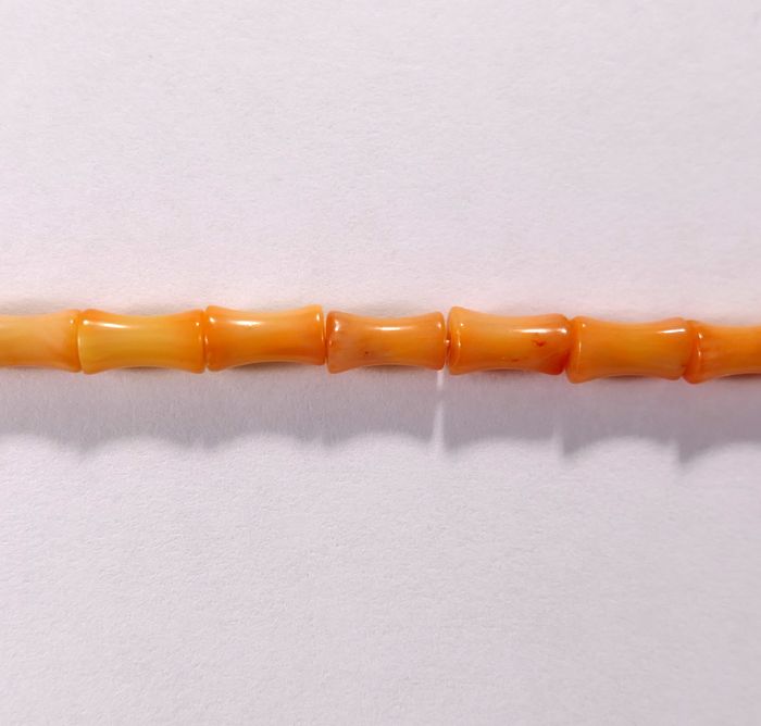 Бусина из коралла оранжевого, облагороженного, фигурная, 3x7 мм (цилиндр, гладкая)