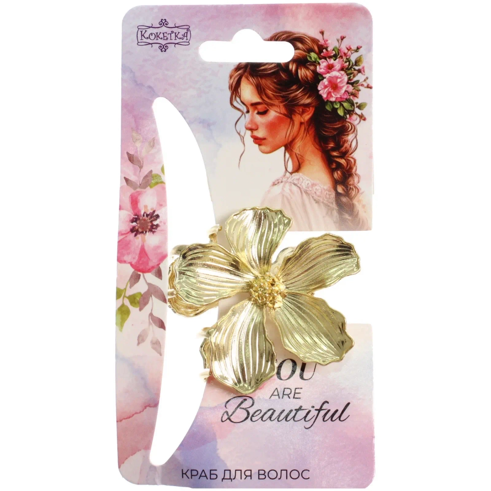 Заколка-краб для волос «AKS - DesignPRO», цветок, цвет золото и хром, 4,5*4,5см