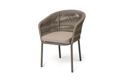 "Бордо" стул плетеный из роупа (колос), каркас алюминий бежево-серый (RAL7006) муар, роуп серо-коричневый 23мм, ткань Mossle бежевая