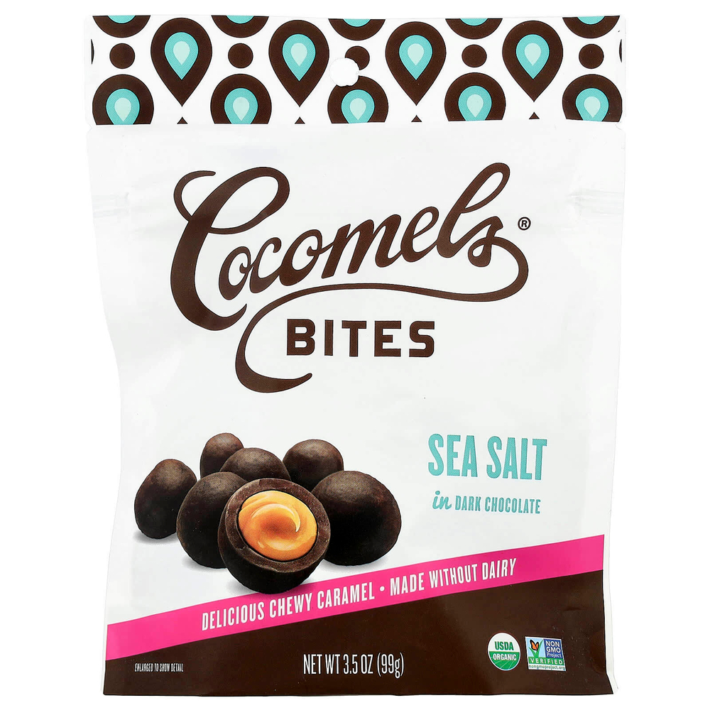 Cocomels, Bites, морская соль в темном шоколаде, 99 г (3,5 унции)