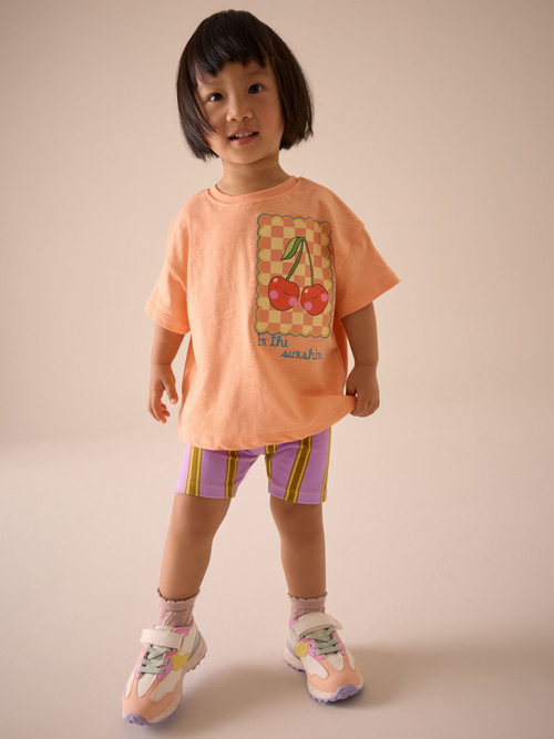 Футболка и шорты-велосипедки в комплекте для девочки Next E51-379, Оранжевый, Сиреневый