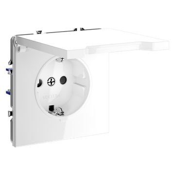 Розетка встраиваемая VOLTUM S70 с заземлением, защитными шторками и крышкой 16А, (белый глянцевый)
