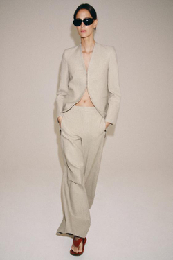 ZARA ДЛИННЫЙ БЛЕЙЗЕР В ПОЛОСКУ — ZW COLLECTION, ПЕСОЧНЫЙ МЕЛАНЖ