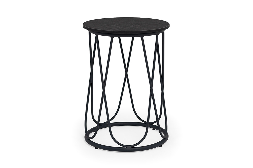 "Перу" журнальный стол из HPL круглый Ø40 H55, каркас из алюминия темно-серый (RAL 7024) муар, цвет столешницы "серый гранит"