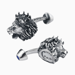 Запонки мужские KING LION, оксидирование, сапфир — корунд.