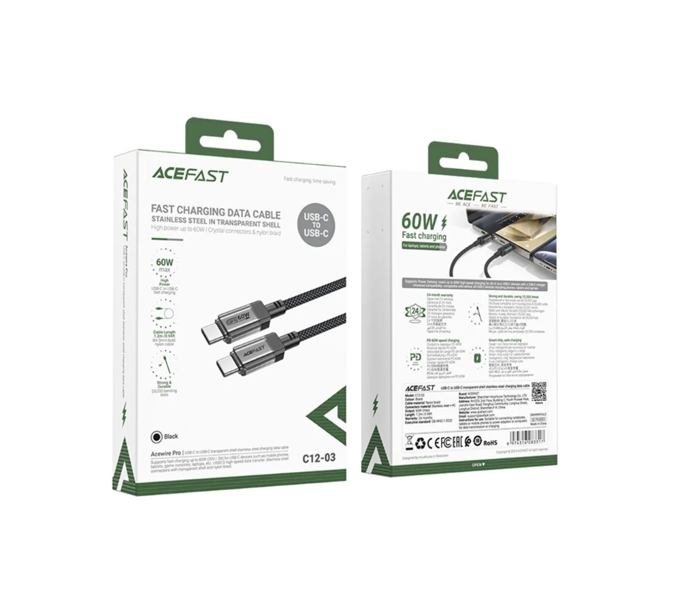 Кабель TypeC - TypeC ACEFAST C12-03 (черный) 1.2м
