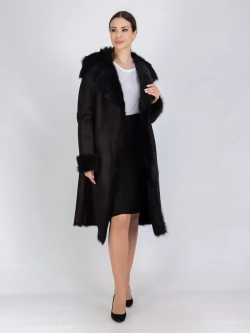 Дубленка зимняя натуральная с капюшоном длинная и теплая