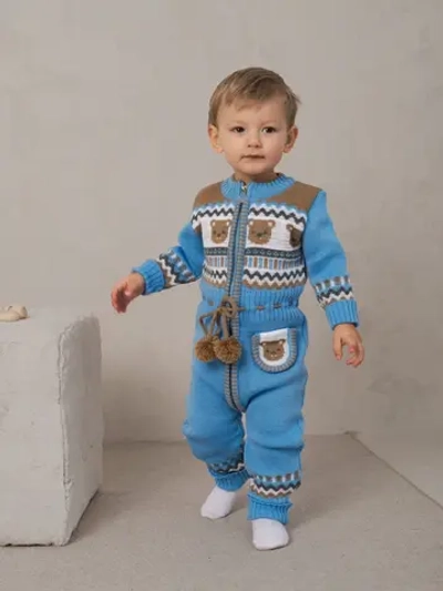 Вязаный комбинезон для новорожденных и малышей на молнии