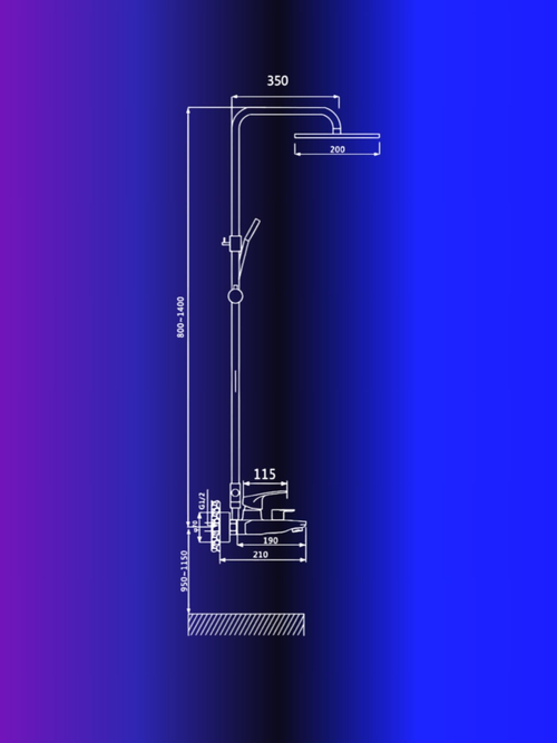 Смеситель для ванны с тропическим душем VIEIR 204062