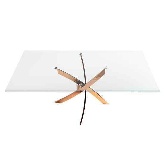 Прямоугольный обеденный стол 1169 из стекла и стали цвета розового золота 140x95