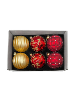 Набор шаров 10см 6шт ChristmasDeLuxe золото/бордовый/красный
