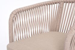 "Марсель" стул барный плетеный из роупа, каркас из стали белый муар, роуп бежевый круглый, ткань бежевая 15052