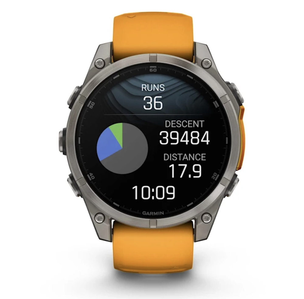 Умные часы Garmin Fenix 8, 51 мм, AMOLED, Sapphire Titanium with spark orange/graphite silicone band