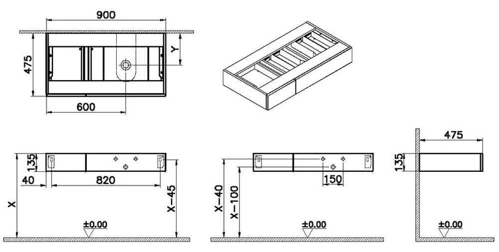 Тумба с раковиной VitrA Origin 90 см R 65677, темный вяз