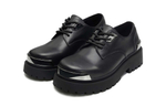 PCLP Cow Leather Round Tip Metal Plate Fashion Casual Derby Shoes Unisex Black