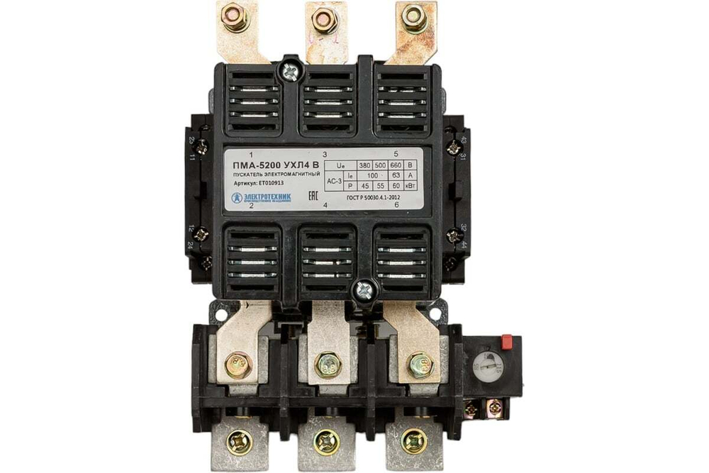 Пускатель магнитный ПМА-5200 УХЛ4 В, 220В, 2з+2р, 100А, ,с реле РТТ-325 85-115А, IP00 ЭТ ET010913