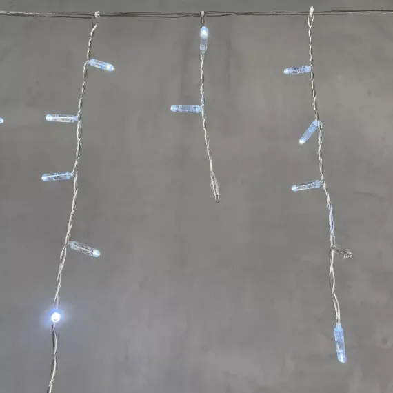 Светодиодная бахрома с колпачком 4,9 x 0,5 м белая с мерцанием белого диода 220В, 200 LED, провод прозрачный ПВХ, IP65 (PIL200BLWCAP-10-2W)