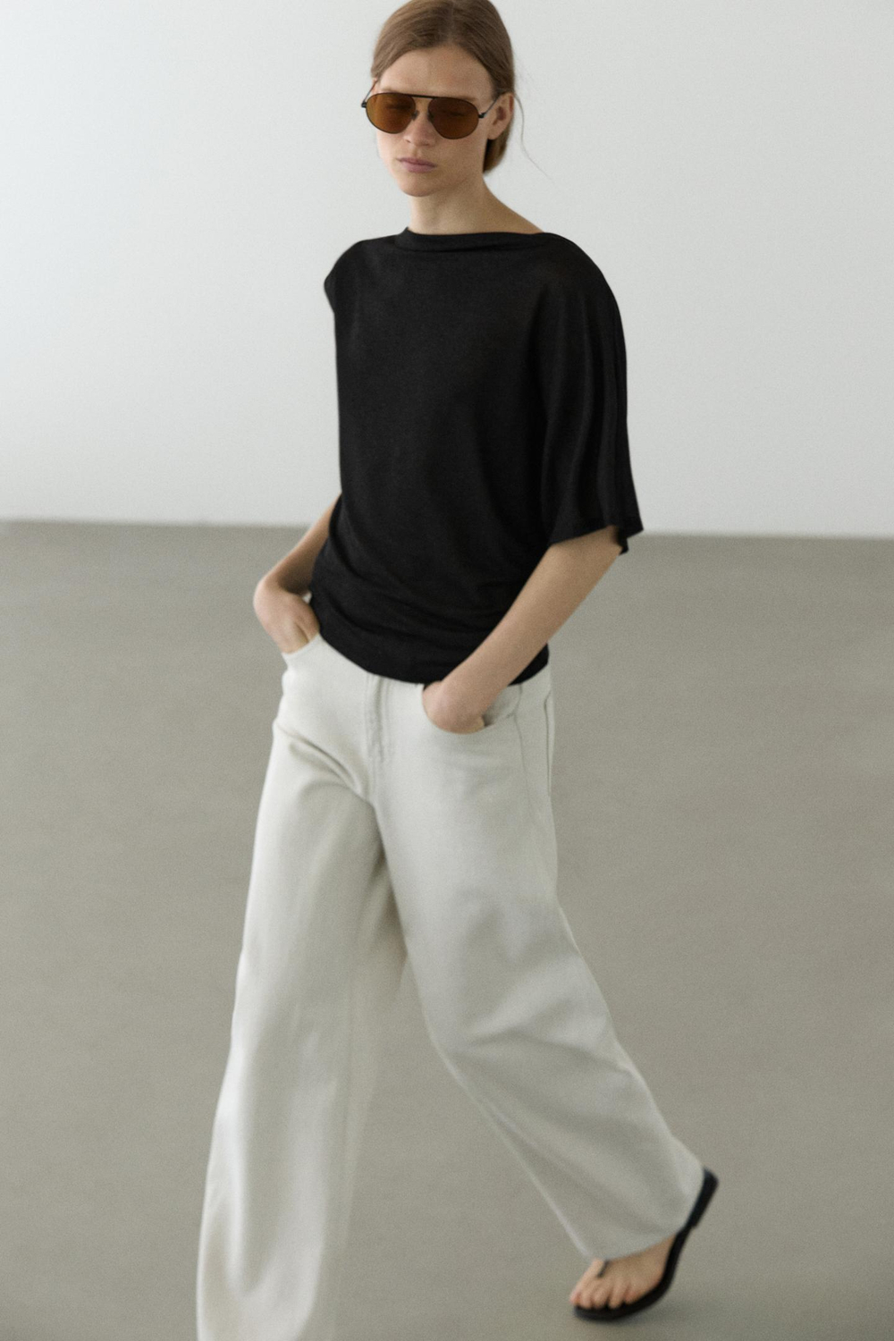 Massimo Dutti Асимметричная легкая футболка с металлическим блеском, черный