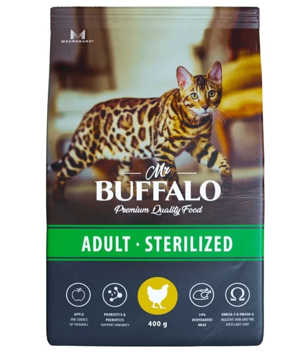 Mr.Buffalo 400г Sterilized Сухой корм для стерилизованных кошек Курица