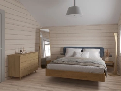 Кровать из дуба срощенного с тумбами и подсветкой Батерфлай