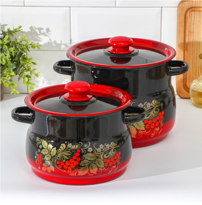 Набор эмалированных кастрюль «Рябинка», 2 предмета: 4 л, 5,5 л, индукция