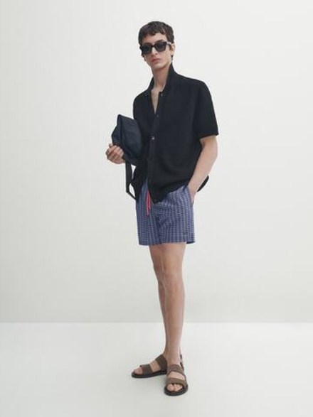 Massimo Dutti Плавки с геометрическим принтом, темно-синий