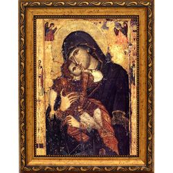 Сладкое лобзание. Копия афонской иконы Божьей Матери на холсте.