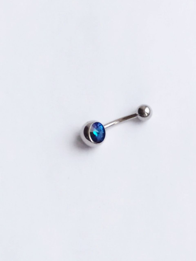 Банан для пупка, 1,6 х 10 мм, с камнем-конусом, сине-фиолетовый