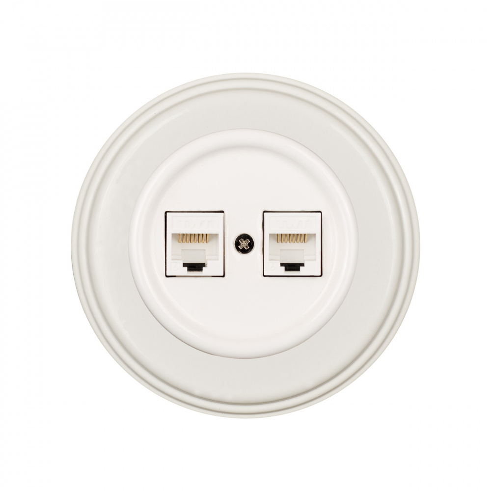 Розетка RJ45 информационная двойная, керамика, цвет белый, декор D6/2 B1-302-01-D6/2