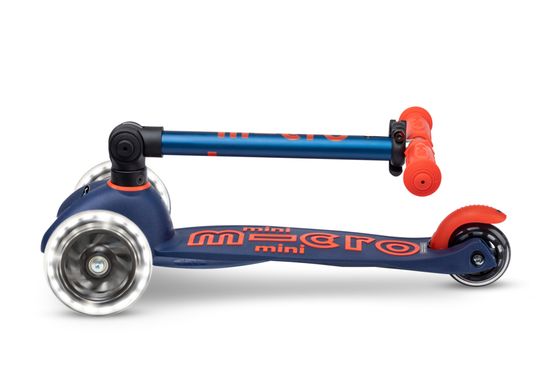 Самокат Mini Micro Deluxe складной LED темно-синий дисконт