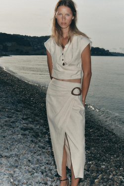 ZARA ТОП БЕЗ РУКАВОВ СО СКЛАДКОЙ, СВЕТЛО-БЕЖЕВЫЙ