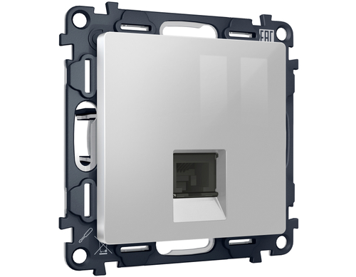 MA412030 Комплект механизма телефонной розетки ALFA Серебро глянец RJ-11(4P4C) с шторкой QUANT (AP4120, VM190)