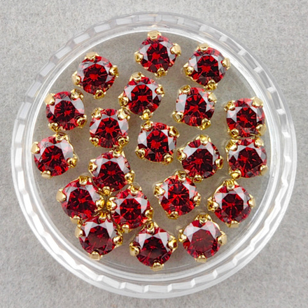 Фианиты шатоны в оправах, Garnet/Gold 14k