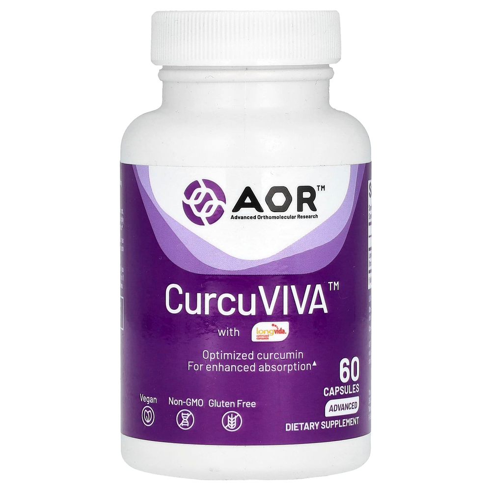 Advanced Orthomolecular Research AOR, CurcuViva ™ с LongVida®, 80 мг, 60 капсул