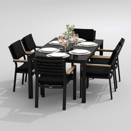 Обеденная группа Ideal Patio КАНА  БОНТА  каркас карбон, стол стекло 180, ткань черная