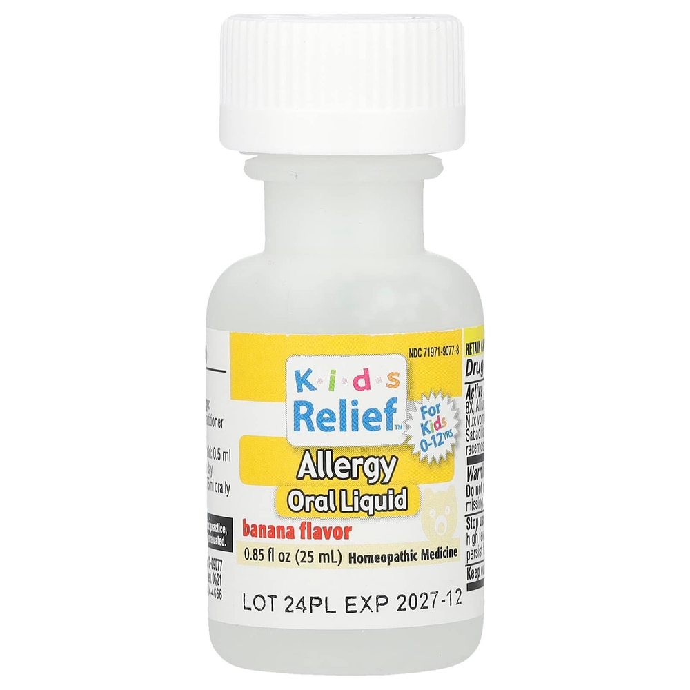 Homeolab USA, Kids Relief®, жидкость для перорального применения от аллергии, 0–12 лет, банан, 25 мл (0,85 жидк. унц.)