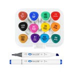 Маркер для скетчинга, двусторонние, Basir, трёхгранные, 14 мм, спиртовые, 12 шт