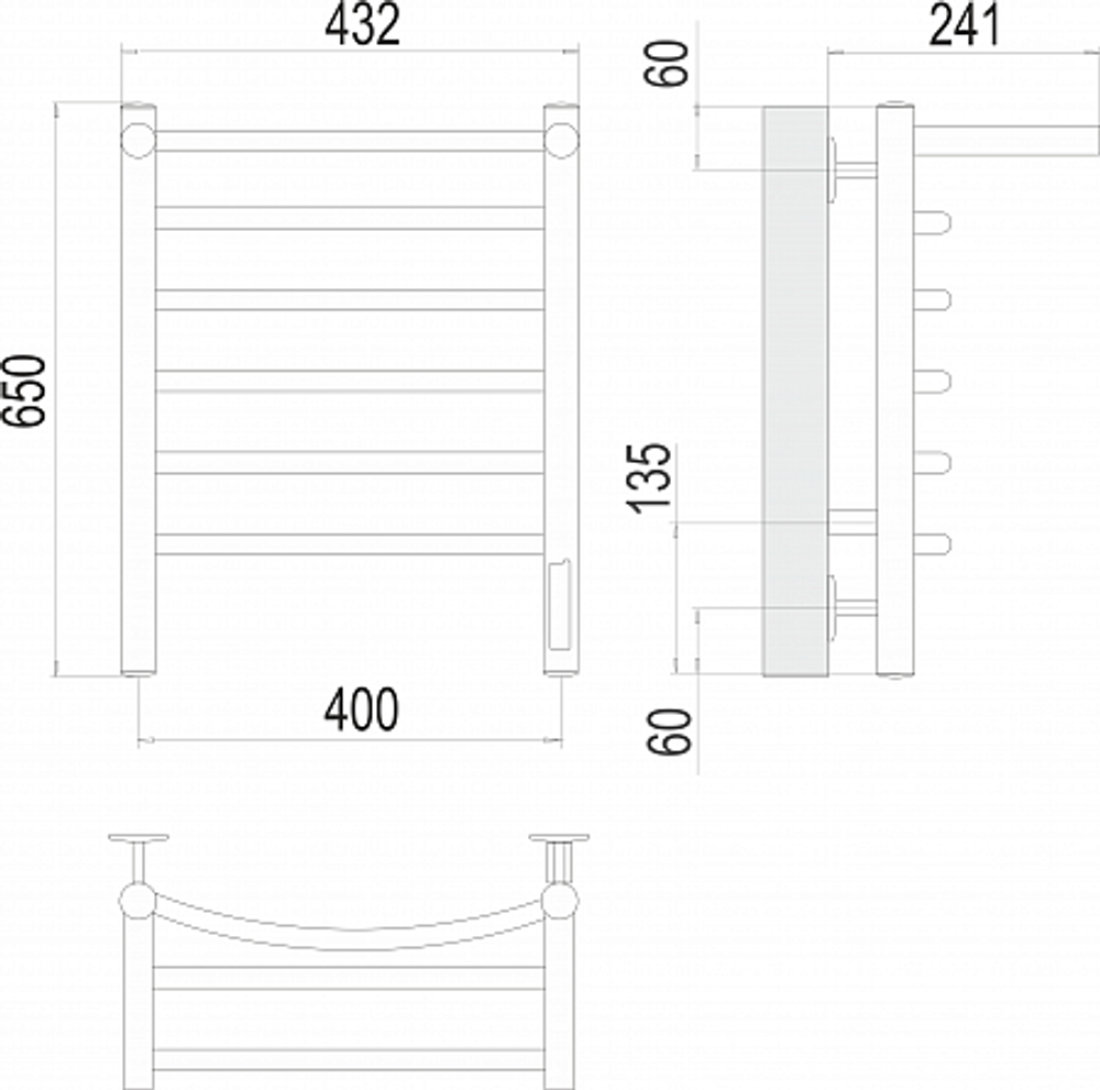 Полотенцесушитель Terminus Классик с/п П6 400х650 Электро (quick touch)