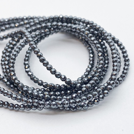 Гематит Шар граненый бусины (имитация), цвет черный, диаметр 2 мм, цена за нить 39 см