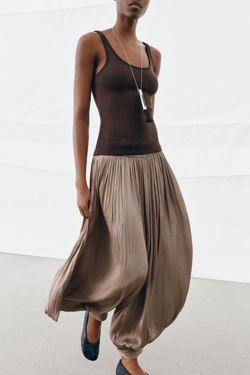 ZARA МАЙКА НА БРЕТЕЛЯХ, КОРИЧНЕВЫЙ