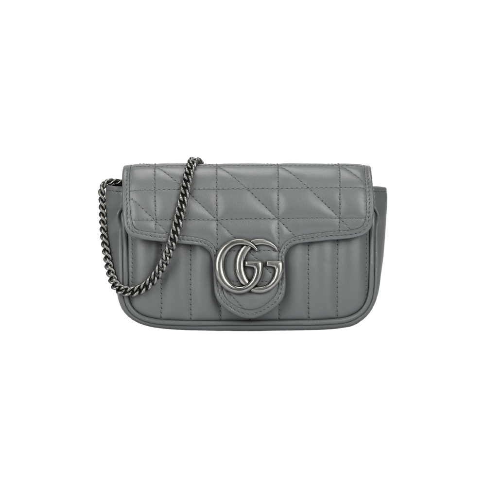 GUCCI Marmont Quilted Leather Shoulder Bag, Crossbody Bag Extra Mini Women"s Gray